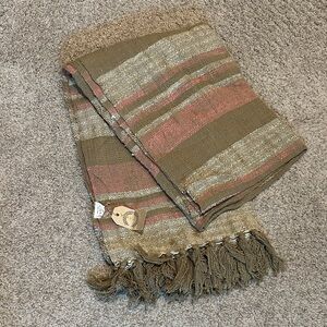 Fringed Woven Throw Blanket in Olive and Rust - Unbranded